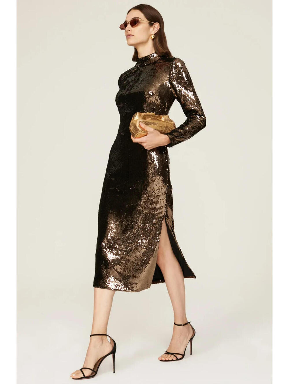 Ted Baker Brooklyn Sequin Mock Neck Prom Dress Brown Evening Gown sz US 4